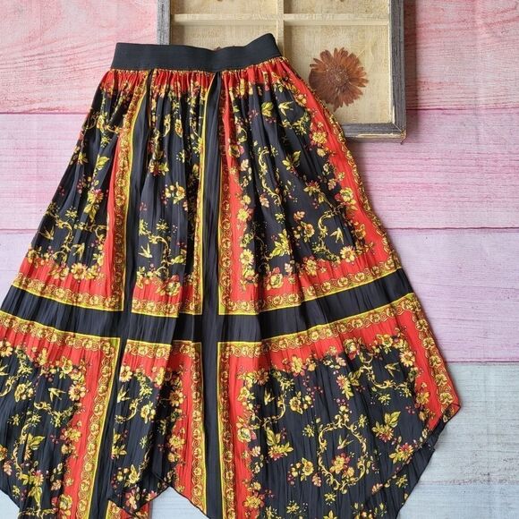 Zara Satin Scarf Print Handkerchief Hem Midi Skirt, women's size XS - Picture 6 of 9